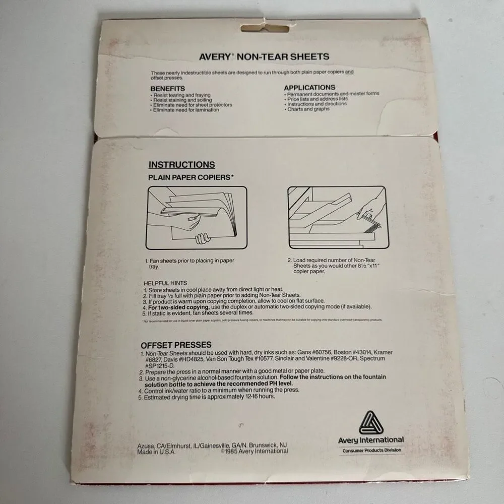 Vintage Avery 6735 Non-Tear Copier Sheets Canary Yellow Unpunched